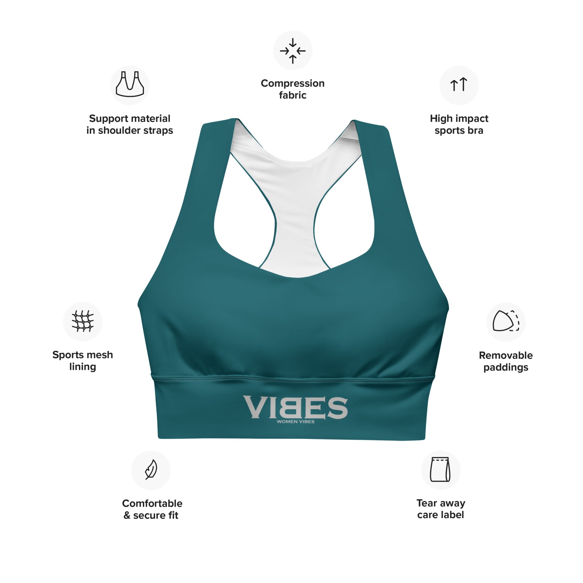 VIBES Longline Sports Bra (Teal)