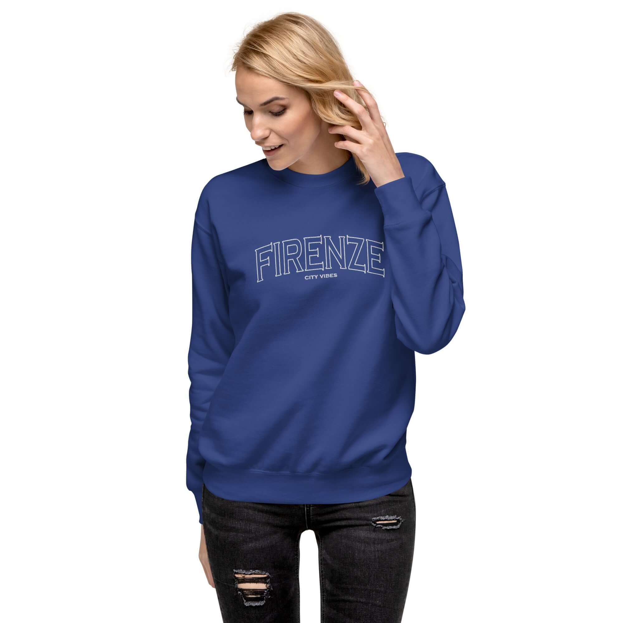 TIME OF VIBES Premium Sweatshirt FLORENCE (Blau/Weiß) - €59,00